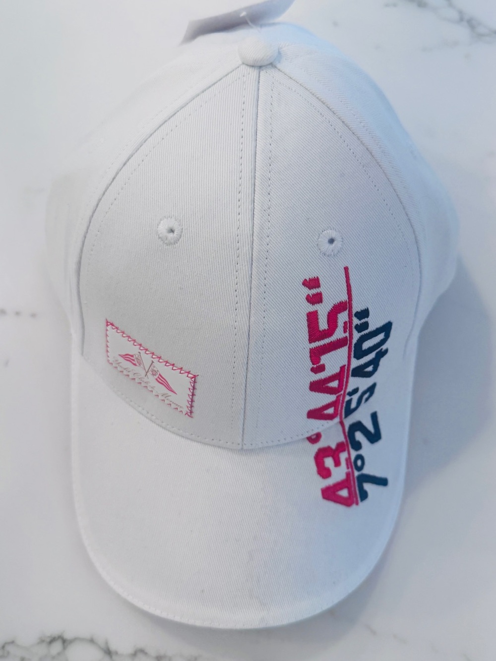 monaco White Baseball Cap with Pink & Navy Embroidery